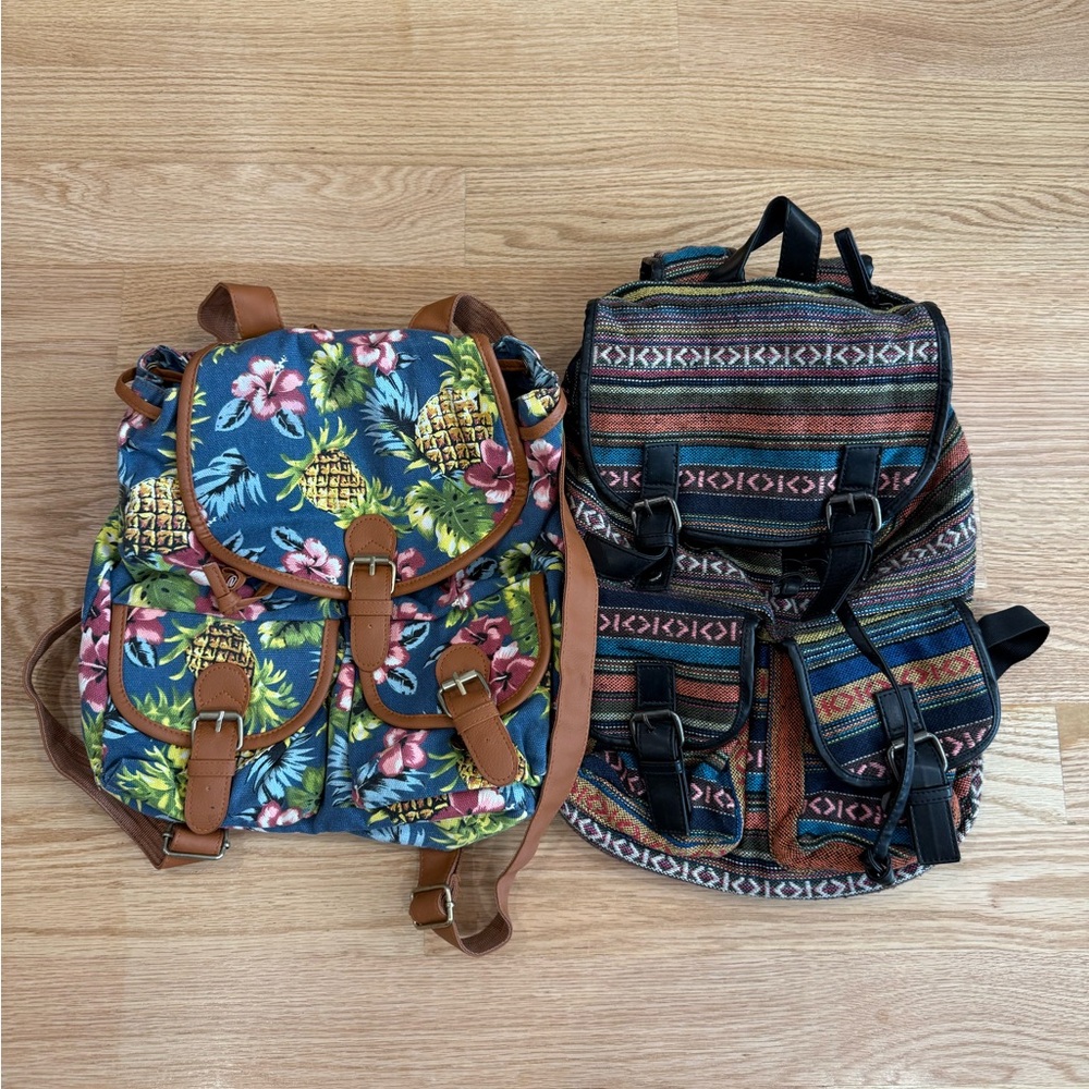 Floral and Patterned knapsack style Backpack Set